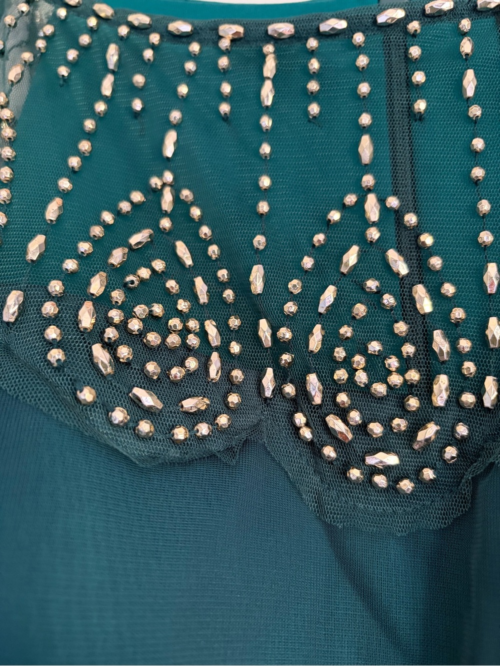 DJ-JAZ Embellished Teal Green Maxi Evening Dress with Scalloped BeadedYoke SZ 12 - Picture 6 of 12